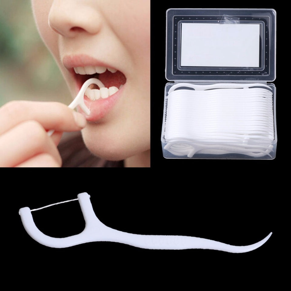 50pcs Dental Floss Flosser Toothpicks Stick